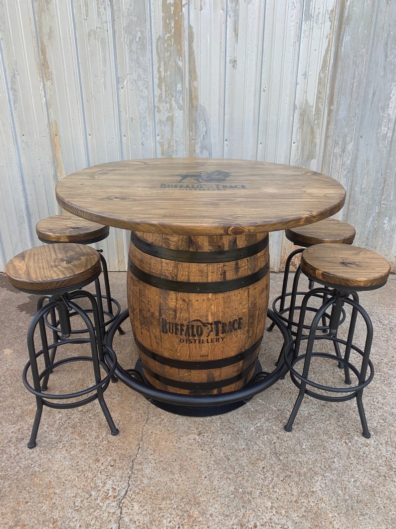 Buffalo Trace Authentic Whiskey Barrel Table with 4 Stools Etsy