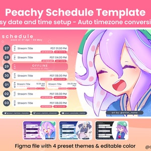 Peachy Stream Schedule Template - Multi Timezone Automated Weekly Schedule for Vtubers and Twitch Streamers