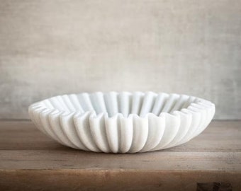 Handcrafted marble decorative bowl, White Marble Flower shaped Bowl for Home, Office Decoration, Handcrafted Ripple Marble Bowl