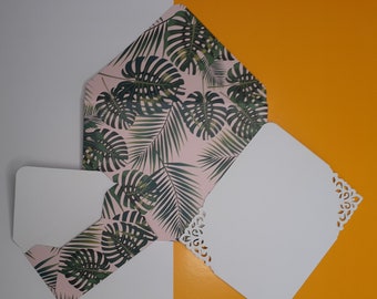 Stationery set: Exotic Pink | envelopes and card | jungle collection | exotic plant, tropical kit, palm and monstera leaves, tropical jungle