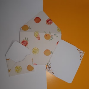 Stationery set: citrus | envelopes and card | jungle collection | exotic fruit, lemon, lime, grapefruit, tropical kit | yellow, orange, red