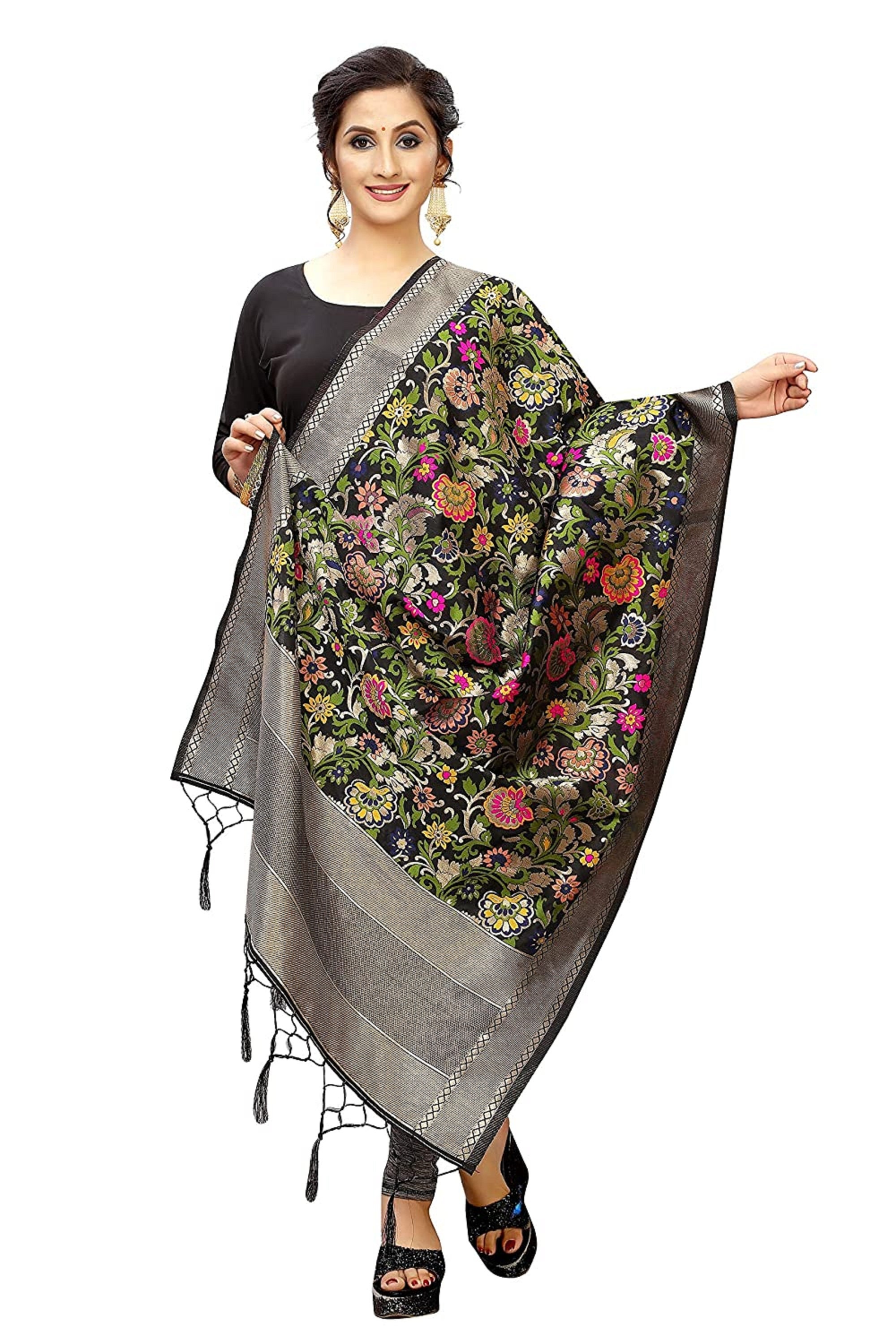 Ethnic Banarasi Silk Dupatta Scarves for Women Silk Shawl Wrap Women Scarf Ethnic Banarasi Silk Dupatta Scarves for Women Silk Shawl Wrap Women Scarf