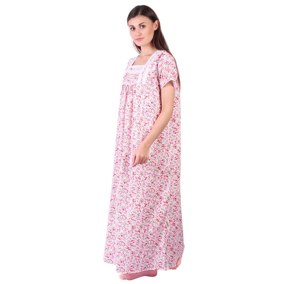 Women's Cotton Nighty/Night Gown with Frill - Free Size (Blue & Pink) | eBay