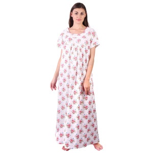 LDHSATI Women&#39;s Cotton Printed Maxi Nightgown (LDHND21_Multicolor)