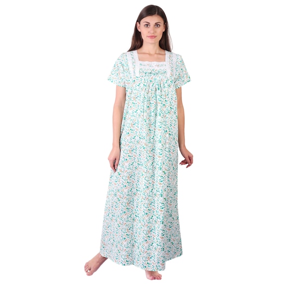 Floral Cotton Nightgown, Lightweight Sleep Dress, Indian Gown