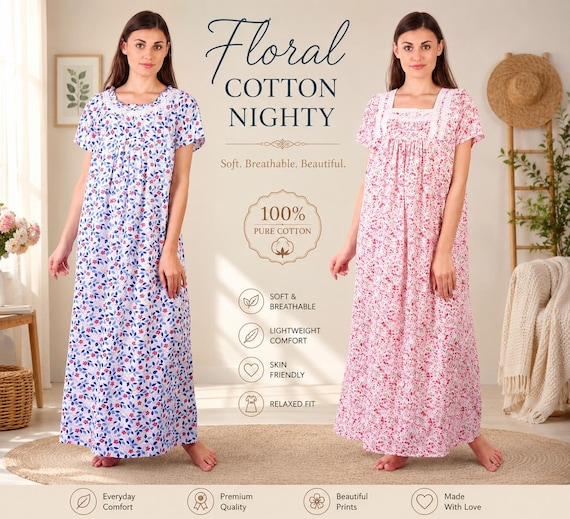 Floral Cotton Nightgown Set, Women's Sleepwear (2-Pack)
