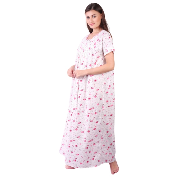 Buy Indian Handicraft Satin Kaftan/Night Dress for Women Sleepwear Nightgown-012  Blue at Amazon.in