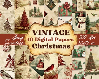 40 Vintage Christmas Digital Papers - Seamless JPEG 12x12 300 DPI Holiday Designs 2025