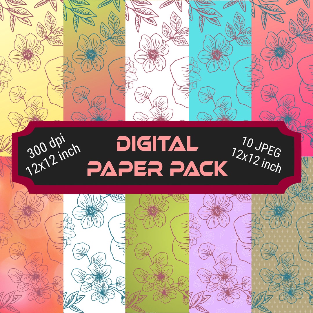Colored Digital Floral Papers for Scrapbooking, 12 X 12 Inches ...