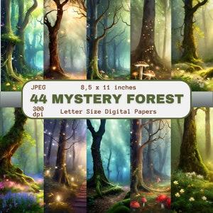 Papier numérique imprimable forêt enchantée fantastique, papier numérique forêt magique mystère, cartes Woodland, téléchargement du journal indésirable, scrapbooking