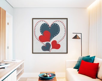 Abstract Hearts Modern Wall Art Print, Printable art decor, Abstract Inspirational Print, 52x52in