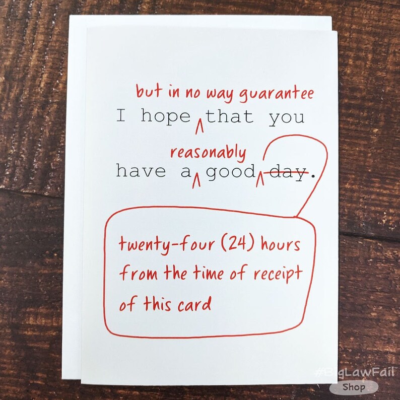 Funny Lawyer Motivation Card, Legal Disclaimer Card, Snarky