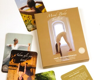 Kit de herramientas para el cuerpo y la mente – tarjetas de entrenador e inspiración – 51 tarjetas, manual y lista de búsqueda – respiración, yoga, meditación, atención plena, autocompasión