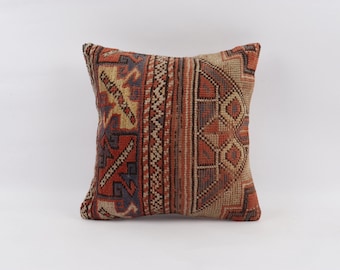 16x24 Tribal Turkish Rug Pillow,Handmade Vintage Lumbar Carpet Pillow,Wool Oushak Pillow,Hemp Kilim Pillow,Livingroom Decoration Pillow,1987