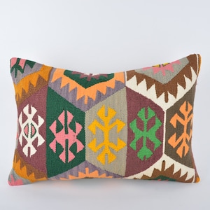 Decorative Throw Pillow, 16x24 Kilim Pillow Cover, Turkish Kilim Pillow, Handwoven Kilim Pillow, Vintage Kilim Pillow, Cushion Cover