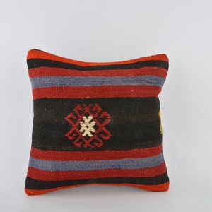 16x16 türkisches Kelim Kissen, Vintage Kelim Kissen, Handgewebtes türkisches Kelim Kissen, Boho Kilim Lumbar, Dekokissen, Kissenbezug