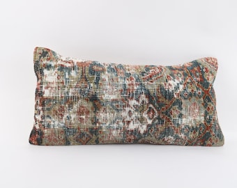 Vintage Kilim Pillow, 12x24 Turkish Kilim Pillow, Decorative Throw Pillow, Boho Pillow, Tribal Pillow, Aztec Pillow, Floor Cushion Cover