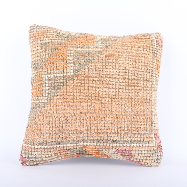 Decorative Pillow Cover, 14x14 Natural Kilim Pillow,  Throw Pillow, Cushion Cover, Kilim Pillow, Cotton Pillow, Beeding