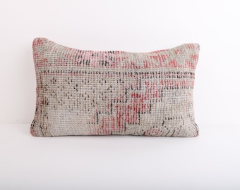 Striped Kilim Pillow Cover: Vintage Turkish Wool Throw Pillow (12x20)