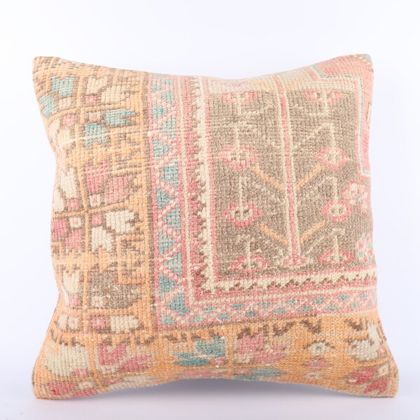 20x20 Turkish Kilim Pillow, Decorative Throw Pillow, Bohemian Kilim Pillow, Tribal Boho Pillow, Floor Cushion Cover, Organic Carpet Pillow