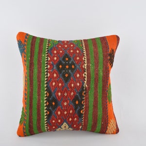 Almohada étnica Kilim, almohada turca Kilim de 16 x 16, almohada lumbar Kilim hecha a mano, almohada decorativa para sofá, almohada tribal, funda de almohada bohemia, funda de cojín