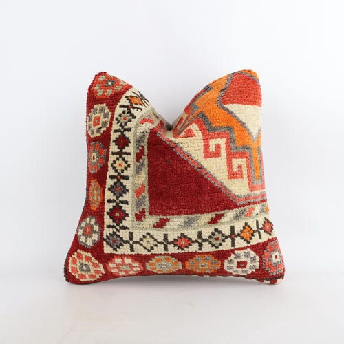 Housse de coussin vintage en kilim turc : accent de canapé bohème, 18 x 18