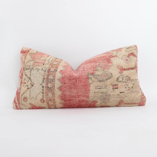 Vintage Turkse kelim kussensloop: boho lendenkussen (12 x 24)