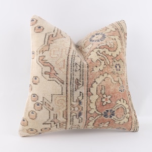 Decorative Throw Pillow, 18x18 Turkish Kilim Pillow, Vintage Kilim Pillow, Boho Pillow, Handmade Kilim Lumbar, Cushion Cover, Beeding