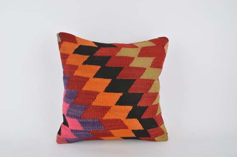Handwoven Turkish Kilim Pillow Decorative Throw Pillow Aztec Pillow Cushion Cover Boho Pillow Ethnic Kilim Pillow 16x16 Kilim Pillow