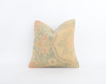 Vintage Handwoven Kilim Pillow Cover: Turkish Wool, 16x16