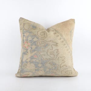 Vintage Turkish Kilim Pillow Cover, Handwoven Wool Boho Sham (24x24 Inch)