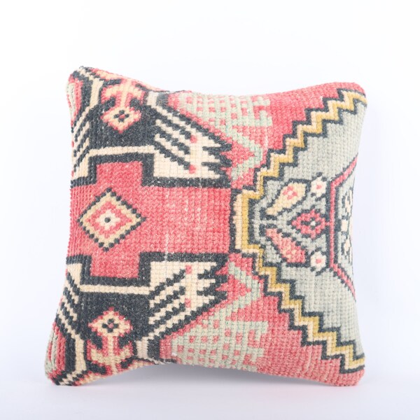 Decorative Pillow Cover, 14x14 Natural Kilim Pillow,  Throw Pillow, Cushion Cover, Kilim Pillow, Cotton Pillow, Beeding