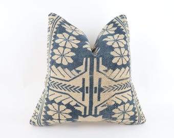 Handwoven Kilim Pillow Cover: Vintage Turkish Rug, 18x18 Boho Cushion