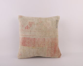 Vintage Kilim Pillow Cover 18x18: Bohemian Turkish Wool Accent Pillow