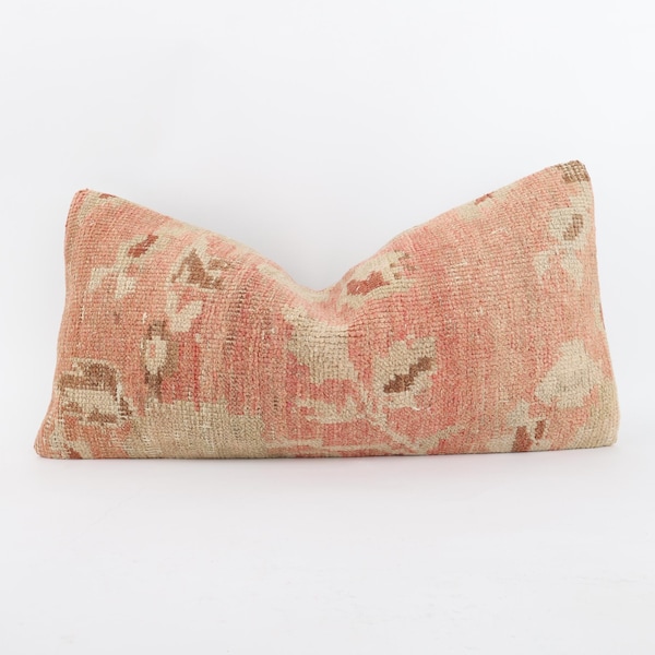 Handwoven Turkish Kilim Pillow Cover: Bohemian Lumbar Throw Pillow (12x24)