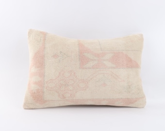 Housse de coussin lombaire kilim vintage : 16 x 24 laine turque, jeté bohème