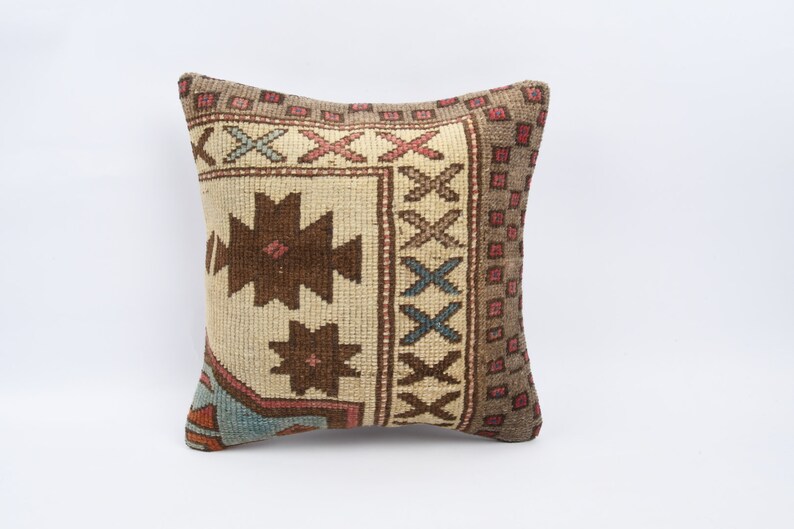 Vintage Kilim Pillow Handwoven Turkish Kilim Pillow Cushion Cover 16x16 Pillow Case Anatolian Kilim Pillow Decorative Throw Pillow