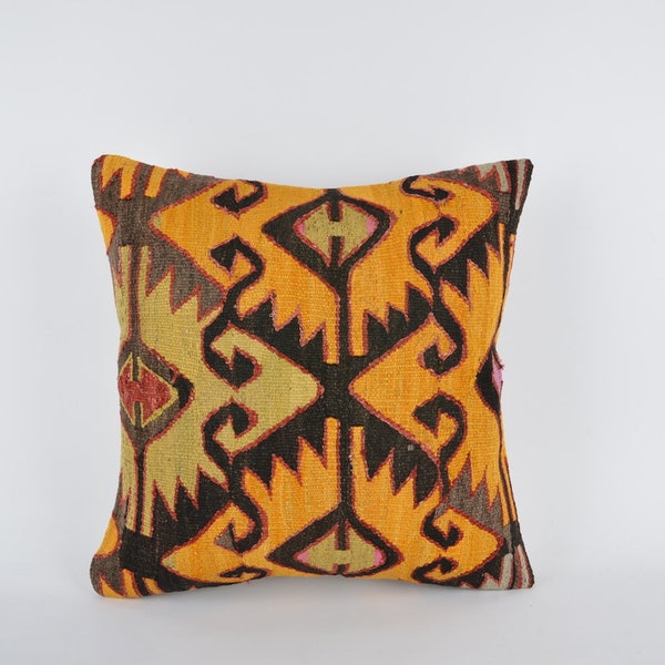 Turkish Kilim Pillow, 20x20 Pillow Cover, Turkish Kilim Pillow, Handmade Kilim Pillow, Decorative Throw Pillow, Floor Cushion Cover
