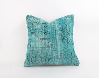 Vintage Turkish Kilim Pillow Cover, 20x20 Handwoven Wool Cushion, Boho Sofa Accent