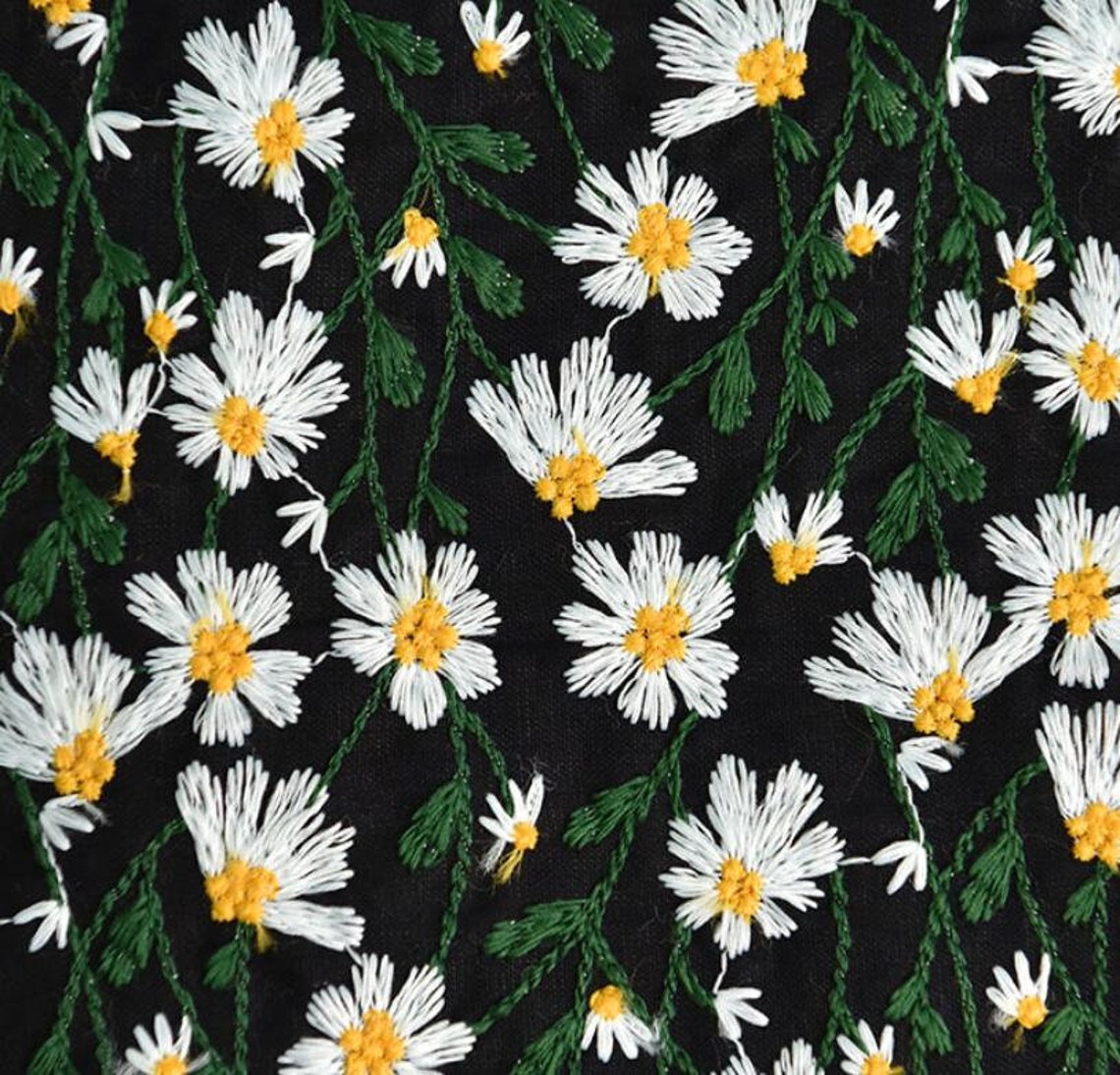 SALE Black Color Daisy Fabric Embroidered Daisy Fabric Etsy UK