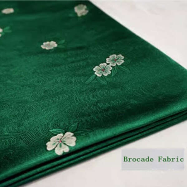 ON SALE, Dark green fabric, flower jacquard fabric, by the yard