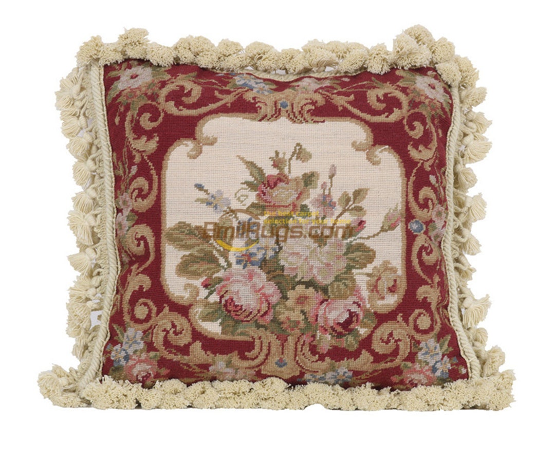 Embroidered Needlepoint Pillow Victoria Designer Pillow Case Etsy