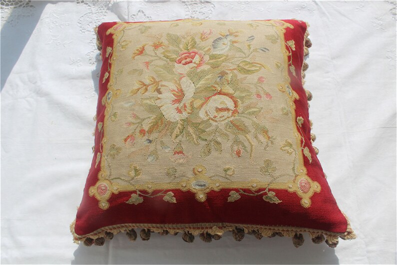 Floral Red Needlepoint Pillow Euro Shams Silk Lumbar Pillow Etsy