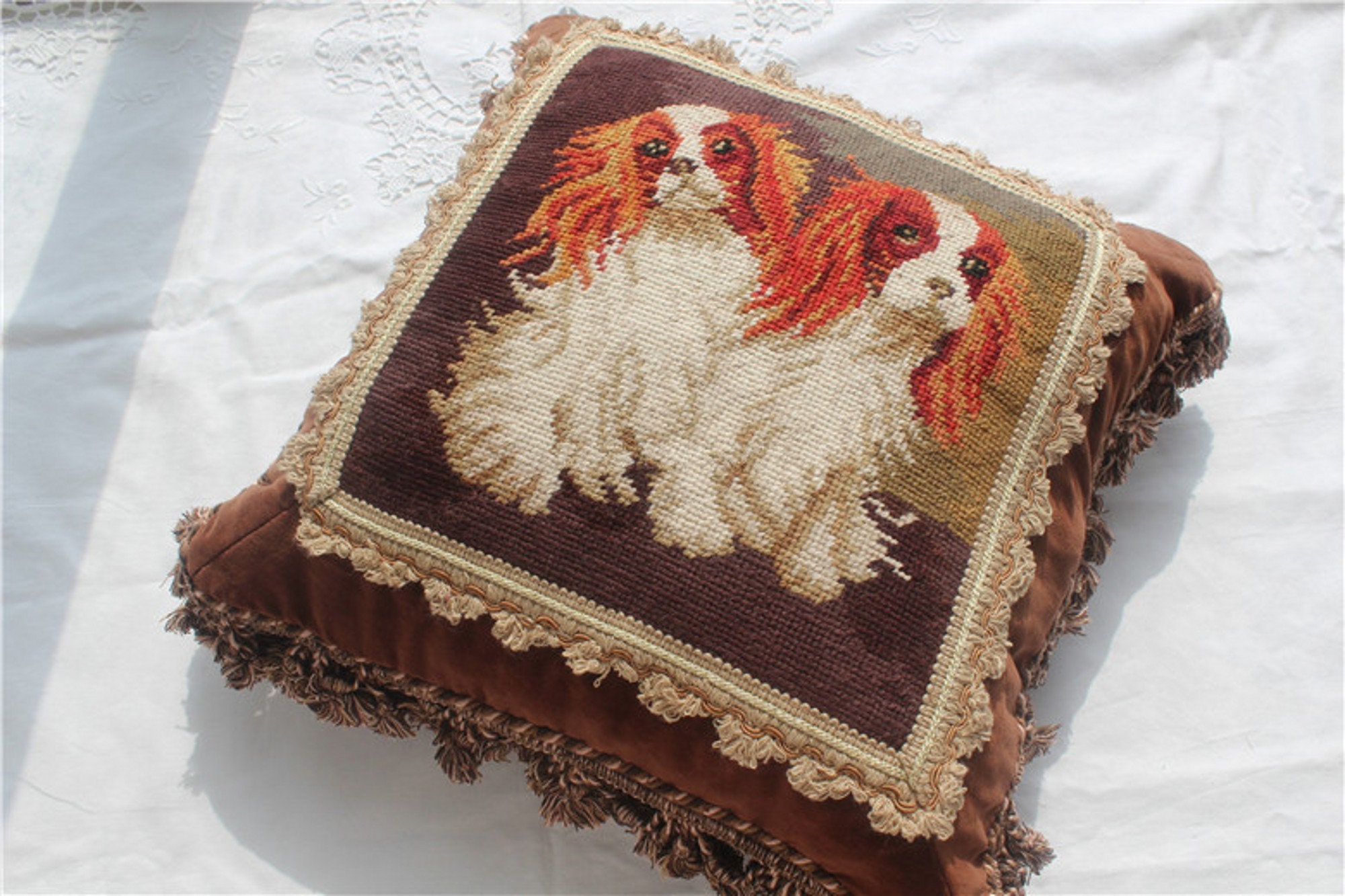 Wool Needlepoint Dog Pillow Handmade Shih Tzu Throw Pillow Etsy