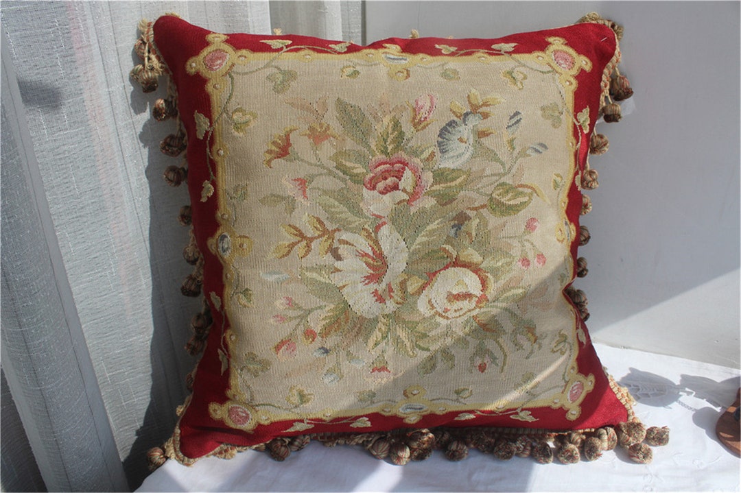 Floral Red Needlepoint Pillow Euro Shams Silk Lumbar Pillow Etsy