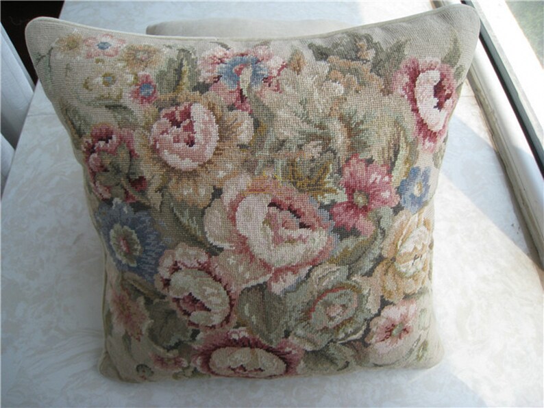 New Zealand Wool Needlepoint Throw Pillow Covers Flower Etsy