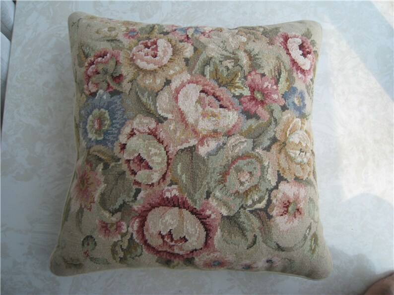 New Zealand Wool Needlepoint Throw Pillow Covers Flower Etsy
