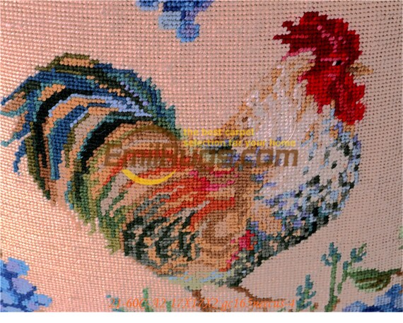 Wool Handmade Needlepoint Rooster Pillow Cover Green Throw Pillow Shabby Chic Pillowcase Rooster Farmhouse Pillow Green Decorative Pillows