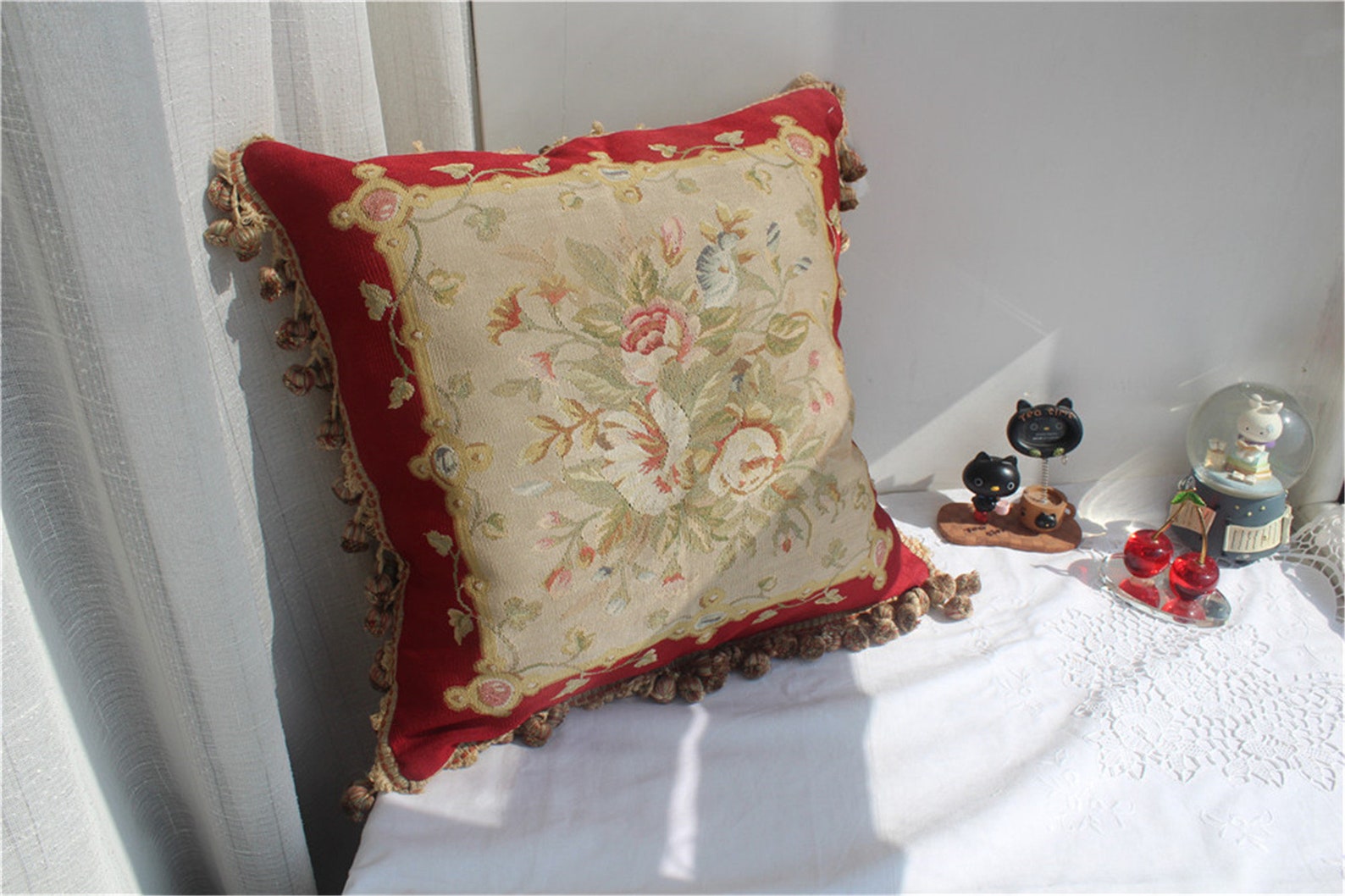 Floral Red Needlepoint Pillow Euro Shams Silk Lumbar Pillow Etsy