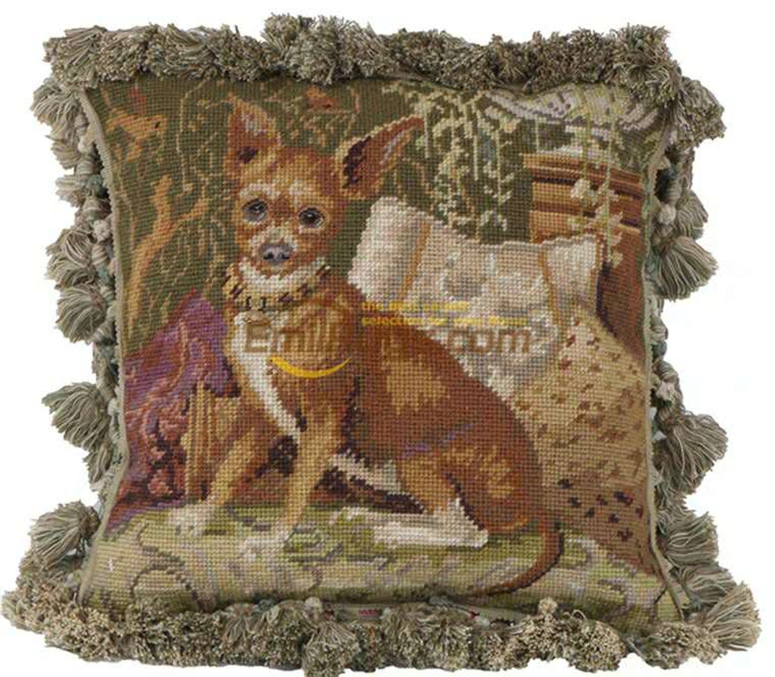 English Country Throw Pillows Antique Needlepoint Dog Pillow Etsy